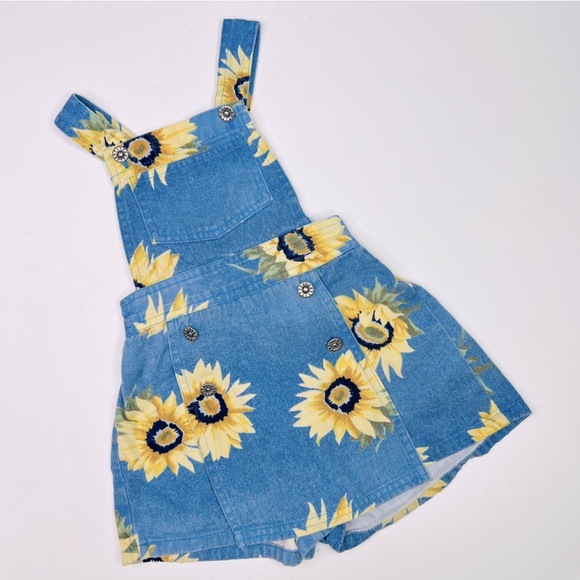 Vintage Bottoms Vintage 9s Sunflower Denim Overall Romper Dress